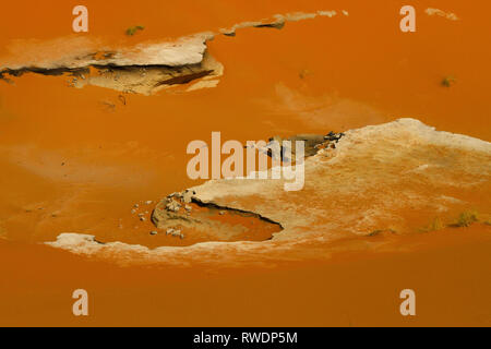 Belle Rock formation sur vivid orange, dune de sable du désert du Sahara. Rusty, rouge couleurs sable dynamique. Le Maroc, l'Afrique Banque D'Images