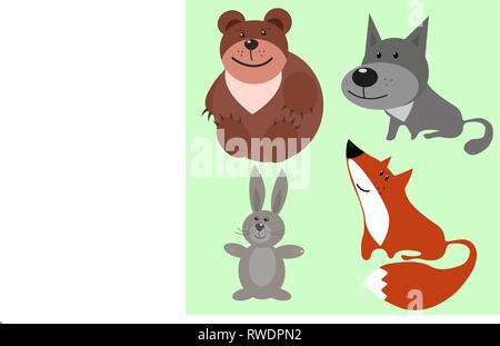 Quatre animaux de la forêt sur un fond uniforme Illustration de Vecteur