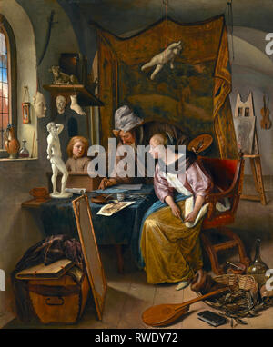 La leçon de dessin ; Jan Steen (Néerlandais, 1626 - 1679) ; environ 1665 ; Huile sur panneau ; 4Digital Image courtoisie de la Getty's ouvrir le contenu du programme. Banque D'Images