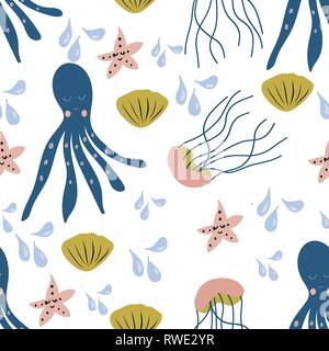 Modèle transparent avec des créatures de mer. Vector Illustration. Illustration de Vecteur