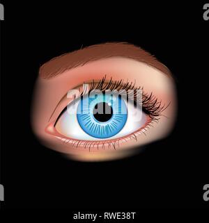 L'oeil humain réaliste close-up. Œil humain isolé bleu sur noir vector illustration photoréaliste Illustration de Vecteur