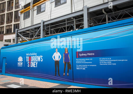 Projet de chemin de fer, métro Sydney Bligh street site de construction en centre-ville de Sydney, Nouvelle Galles du Sud, Australie Banque D'Images