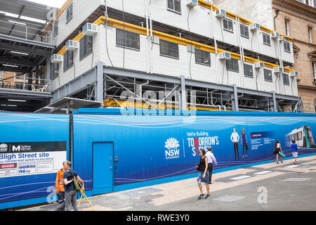 Projet de chemin de fer, métro Sydney Bligh street site de construction en centre-ville de Sydney, Nouvelle Galles du Sud, Australie Banque D'Images