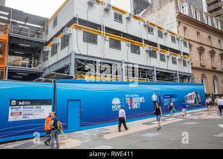 Projet de chemin de fer, métro Sydney Bligh street site de construction en centre-ville de Sydney, Nouvelle Galles du Sud, Australie Banque D'Images