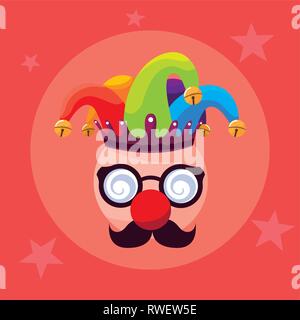 April Fools Day avec crazy face et joker hat vector illustration design Illustration de Vecteur