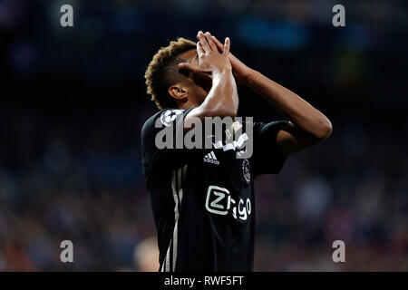 L'AFC Ajax David Derempa au cours de match de la Ligue des Champions, tour de 16, deuxième manche entre le Real Madrid et l'AFC Ajax à Santiago Bernabeu à Madrid. (Score final : Real Madrid 1-4 Ajax) Banque D'Images