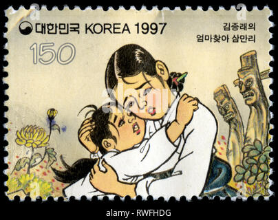 Timbre-poste de la Corée du Sud dans les caricatures série émise en 1997 Banque D'Images