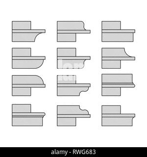 Corniches section transversale. Vector illustration. Le design et l'architecture. Ensemble d'icônes Illustration de Vecteur