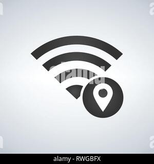 L'icône du signal de connexion wifi avec pointeur de carte ou l'emplacement dans le cercle. vector illustration isolé sur fond moderne Illustration de Vecteur