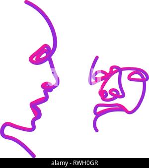 Deux personnes silhouettes tirées avec une seule ligne. Vector illustration simple. Séparer sur un fond blanc. Illustration de Vecteur