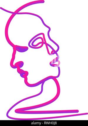 Deux personnes silhouettes tirées avec une seule ligne. Vector illustration simple. Séparer sur un fond blanc. Illustration de Vecteur