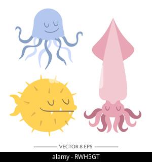 Vecteur. Ensemble d'animaux de la mer. Style plat Illustration de Vecteur