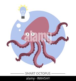 Vecteur. Smart octopus. Style plat Illustration de Vecteur