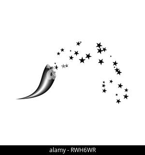 Cornucopia shooting star noir. Star Fireworks flux source aléatoire. Étoile filante. Étoiles sur un fond blanc. Illustration de Vecteur