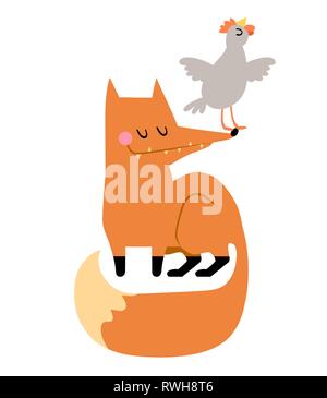 Cute hand drawn vector fox et grillé dans un style plat. Peu drôle renard stylisé pour votre conception. Illustration de Vecteur