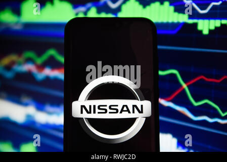 Le Portugal. Mar 6, 2019. Logo Nissan est vu sur un téléphone mobile Android. Credit : Omar Marques/SOPA Images/ZUMA/Alamy Fil Live News Banque D'Images