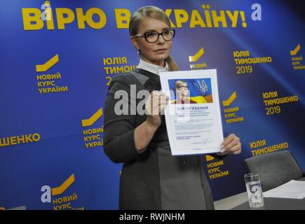 Kiev, Ukraine. 7 mars, 2019. Leader du parti politique ukrainien vu lors d'une conférence de presse. Candidat à l'élection présidentielle ukrainienne Ioulia Timochenko a signé des engagements pour les électeurs de l'Ukraine. Crédit : Sergei Chuzavkov/SOPA Images/ZUMA/Alamy Fil Live News Banque D'Images