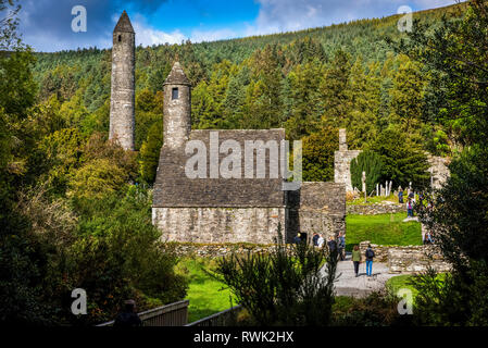 L'église St. Kevin ; Glendalough, comté de Wicklow, Irlande Banque D'Images