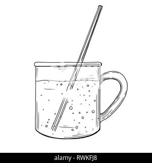 Boire dans une tasse transparente avec une paille. Vector illustration Illustration de Vecteur