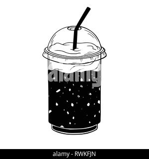 Cocktail dans une tasse en plastique. Vector illustration dans un style croquis Illustration de Vecteur