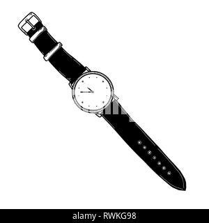 Croquis réalistes d'une montre. Montres sur la sangle. Vector Illustration de Vecteur