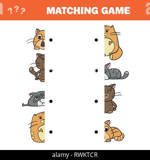 Cartoon Illustration de jeu éducatif des moitiés correspondantes de Cat - Match game - Vector Illustration de Vecteur