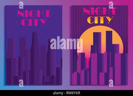 Cityscape poster dans un style futuriste. Nuit ville de gratte-ciel. Le Cyberpunk et retrowave. Vector illustration Illustration de Vecteur