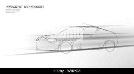 Voiture sport poly faible sur fond sombre. Vitesse rapide automobile autoroute rendu 3D de la technologie innovante. Noir blanc ray concept géométrique triangle Illustration de Vecteur