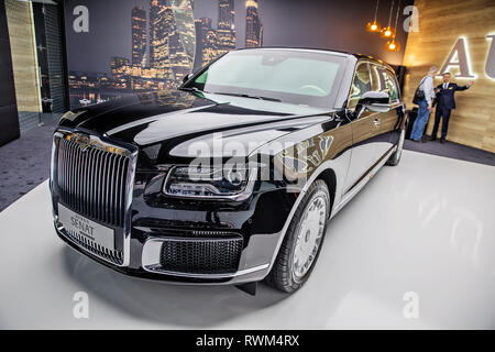 Aurus Senat, Fédération limousine de luxe, qui porte aussi le président russe Vladimir Poutine, a été présenté au cours de l'International de l'Automobile de Genève 2019 SH Banque D'Images