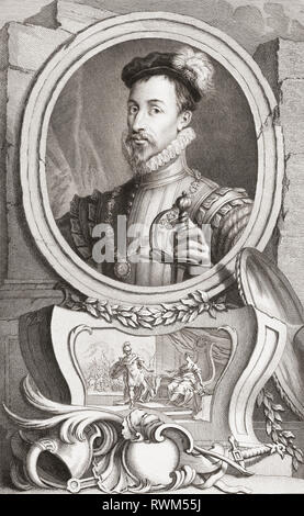 Robert Dudley, comte de Leicester, c.1532/1533-1588. Noble anglais, favori et ami de la Reine Elizabeth I. de l'édition 1813 des chefs d'illustres personnes de Grande-Bretagne, gravé par M. Houbraken et Monsieur la vertu de leur vie et de caractères. Banque D'Images