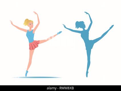 La danse sportive et jeune ballerine et sa silhouette. Illustration de Vecteur