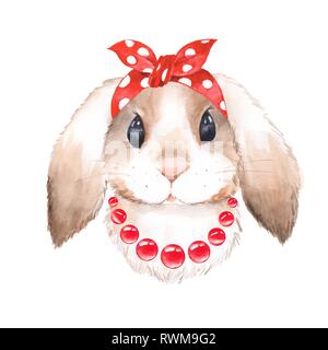 Bunny portant bandana. Illustration à l'aquarelle Banque D'Images