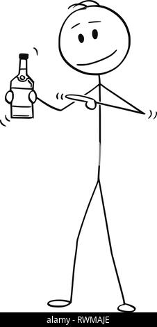 Caricature de l'homme et en montrant la bouteille d'alcool Illustration de Vecteur