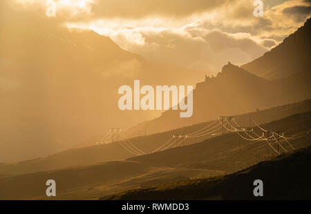 Beau coucher du soleil la lumière sur les Fjords de l'Est de l'Islande, Islande Banque D'Images