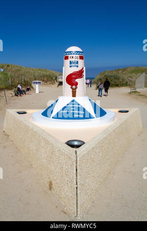 Le 0 km Liberty marqueur (ou 'charge') à Utah Beach, Normandie, France. Banque D'Images