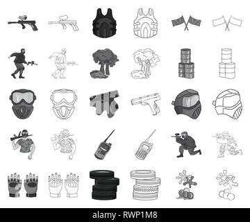 Boules,art,barils,barricade,bleu,concours,collection,design,machines,champ,g,drapeaux,gants,jeu,pistolet,grenade poche,hobby,icône,,illustration,logo,isolé,,masque,militaires,monochrome contours,outfit,paintball,dvd,lecture,red,set,signer,sport,pneus,l'équipe,symbole de l'émetteur-récepteur,uniforme,veste,vecteur,web,vecteurs vecteur , Illustration de Vecteur