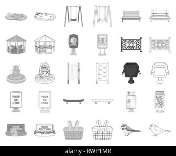 Bannière,art,bars,panier,conseil,banc,peut,design,confort,collection,équipement,animation,clôture,fontaine,déchets,gazebo,icône,gymnastique,illustration,informations,lampe,isolé,logo,plan,monochrome,nature,sans,parc,parc,parus payphone,merci,pique-nique plaisir,étang,reste,seat,set,signer,skateboard,swing,vecteur symbole,marche,mur,web,vecteurs vecteur , Illustration de Vecteur