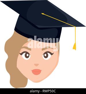 Jeune étudiant diplômé girl head vector illustration design de caractère Illustration de Vecteur