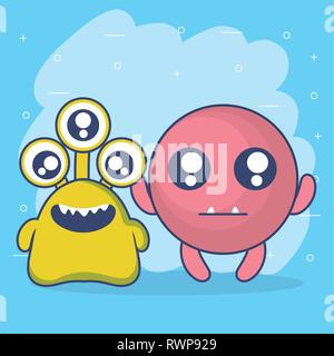 Personnages de bande dessinée monstres fous vector illustration design Illustration de Vecteur