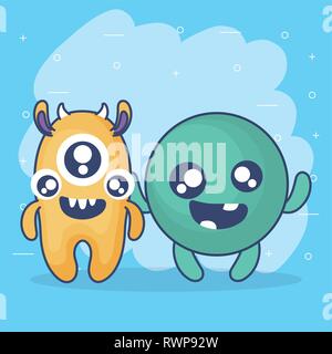 Personnages de bande dessinée monstres fous vector illustration design Illustration de Vecteur