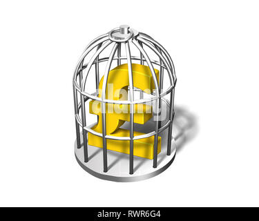 Livre d'or symbole dans la cage d'argent, isolé sur blanc, 3D illustration Banque D'Images