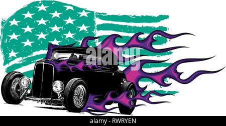 Vintage car avec le drapeau américain illustration Illustration de Vecteur