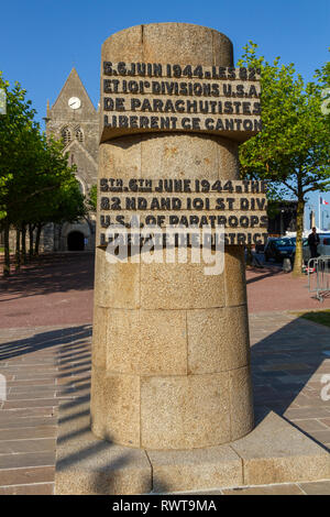 Le Monument de la libération de Sainte-Mère-Eglise, Basse-normandie, Manche, France, en juin 2014. Banque D'Images