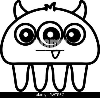 Crazy monster aux trois yeux personnage comique vector illustration design Illustration de Vecteur