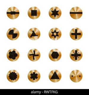 Jeu de types de têtes de vis. Illustration vectorielle. Outil de travail. Illustration de Vecteur