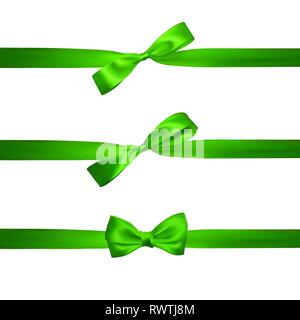 Arc vert réaliste avec des rubans verts horizontal isolé sur blanc. Cadeaux pour la décoration de l'élément, salutations, jours fériés. Vector illustration. Illustration de Vecteur