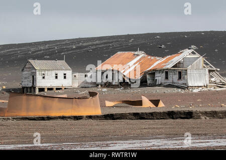 Vue de l'ancienne station baleinière, Deception Island, l'Antarctique 27 Janvier 2019 Banque D'Images