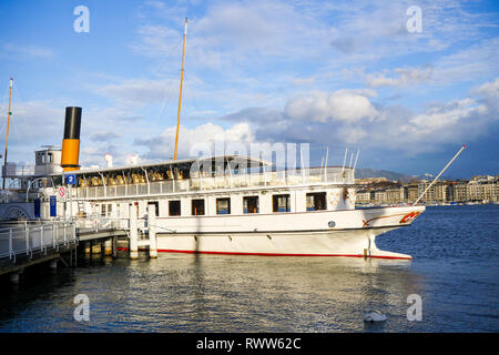 Le Rhône, à roue arrière suisse, Lac Léman, Genève, Suisse Banque D'Images