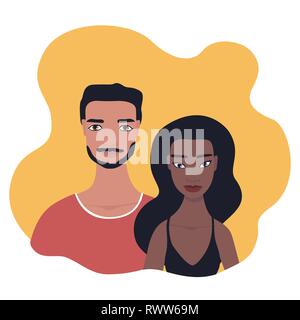 Mixed Race couple Portrait concept Multi relation raciale Illustration de Vecteur