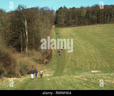 Randonneurs d'une piste rurale dans les collines de Chiltern in South Oxfordshire Banque D'Images